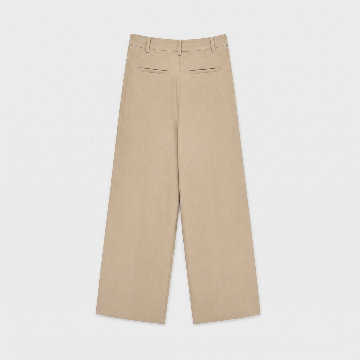 Women's beige wide-leg tailored trousers with double front pleats and fluid drape by STATE OF HER