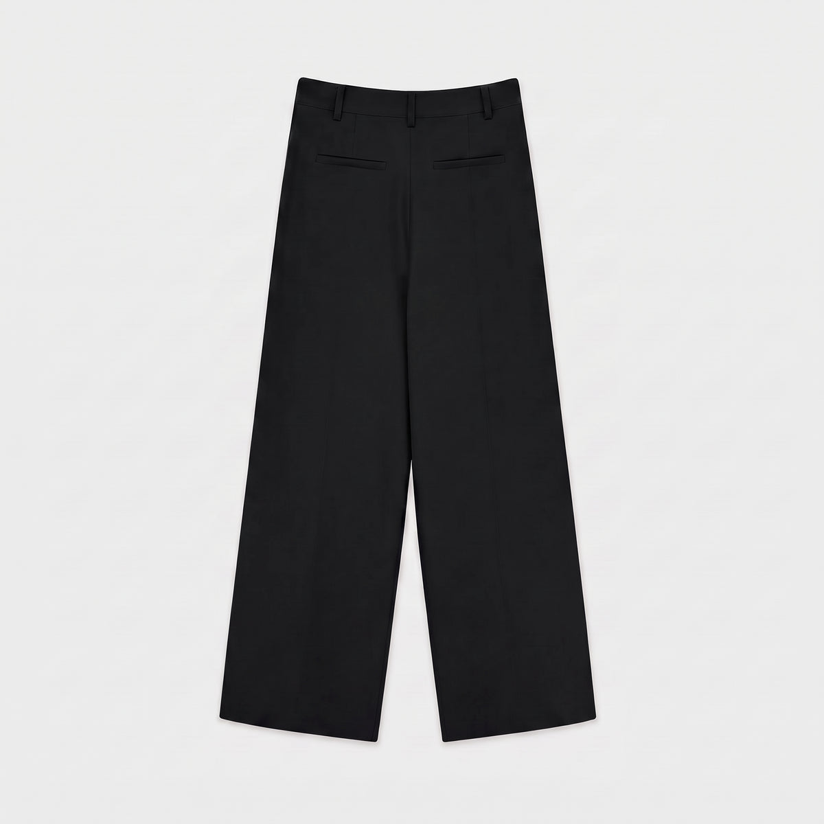 Women's black wide-leg tailored trousers with double front pleats and fluid drape by STATE OF HER