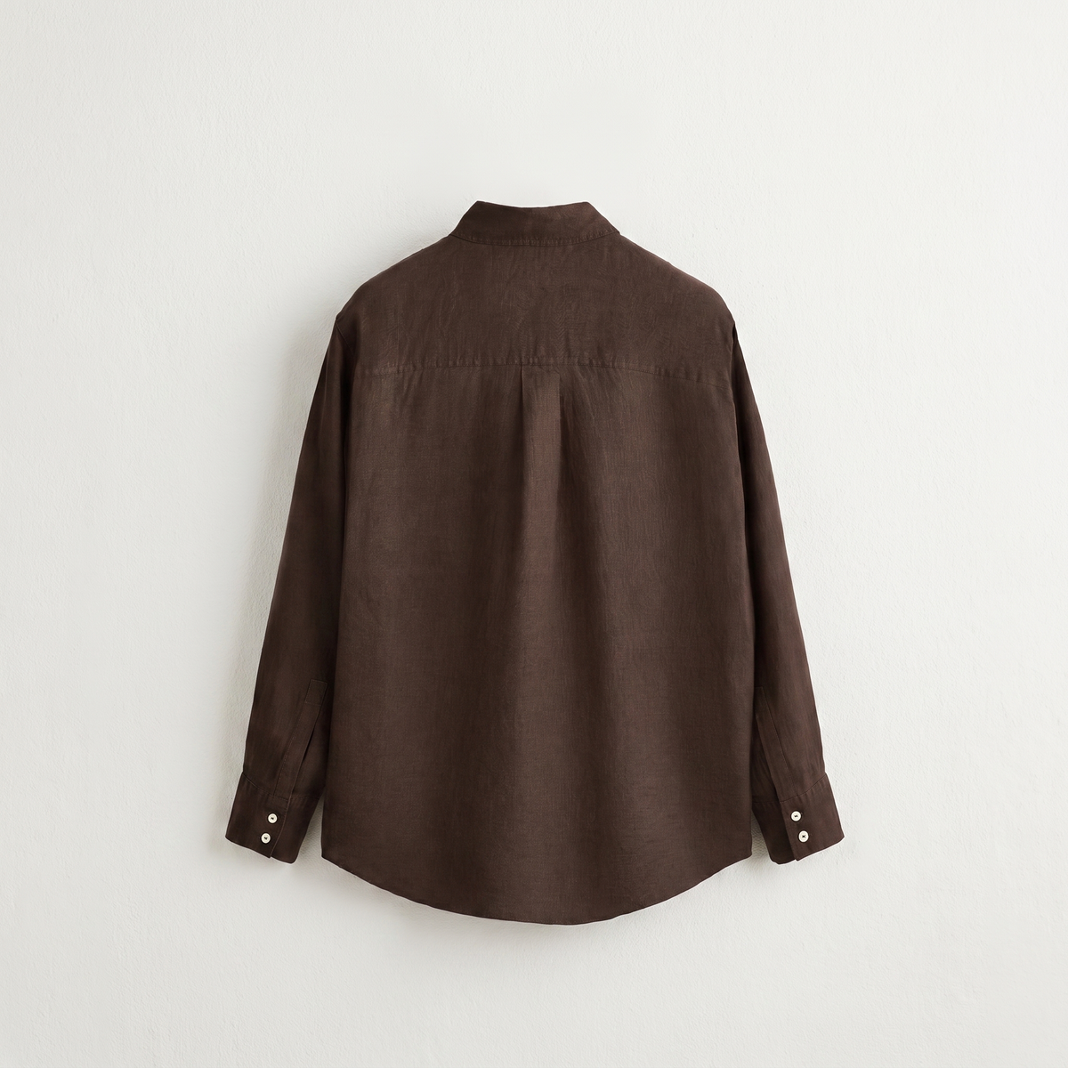 Women's brown oversized linen shirt with button front and dropped shoulders by STATE OF HER