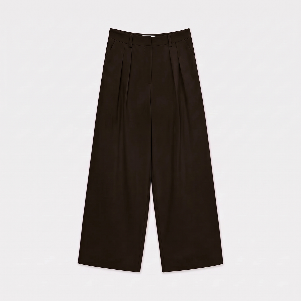 Women's brown wide-leg tailored trousers with double front pleats and fluid drape by STATE OF HER