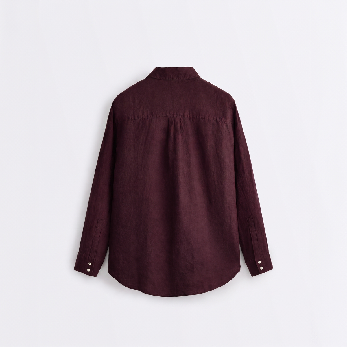Women's burgundy oversized linen shirt with button front and dropped shoulders by STATE OF HER