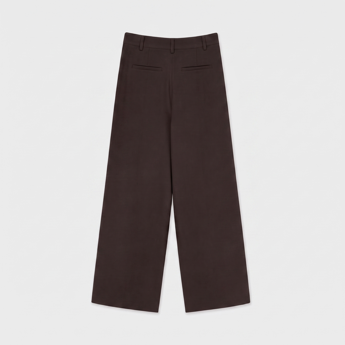 Women's dark brown wide-leg tailored trousers with double front pleats and fluid drape by STATE OF HER