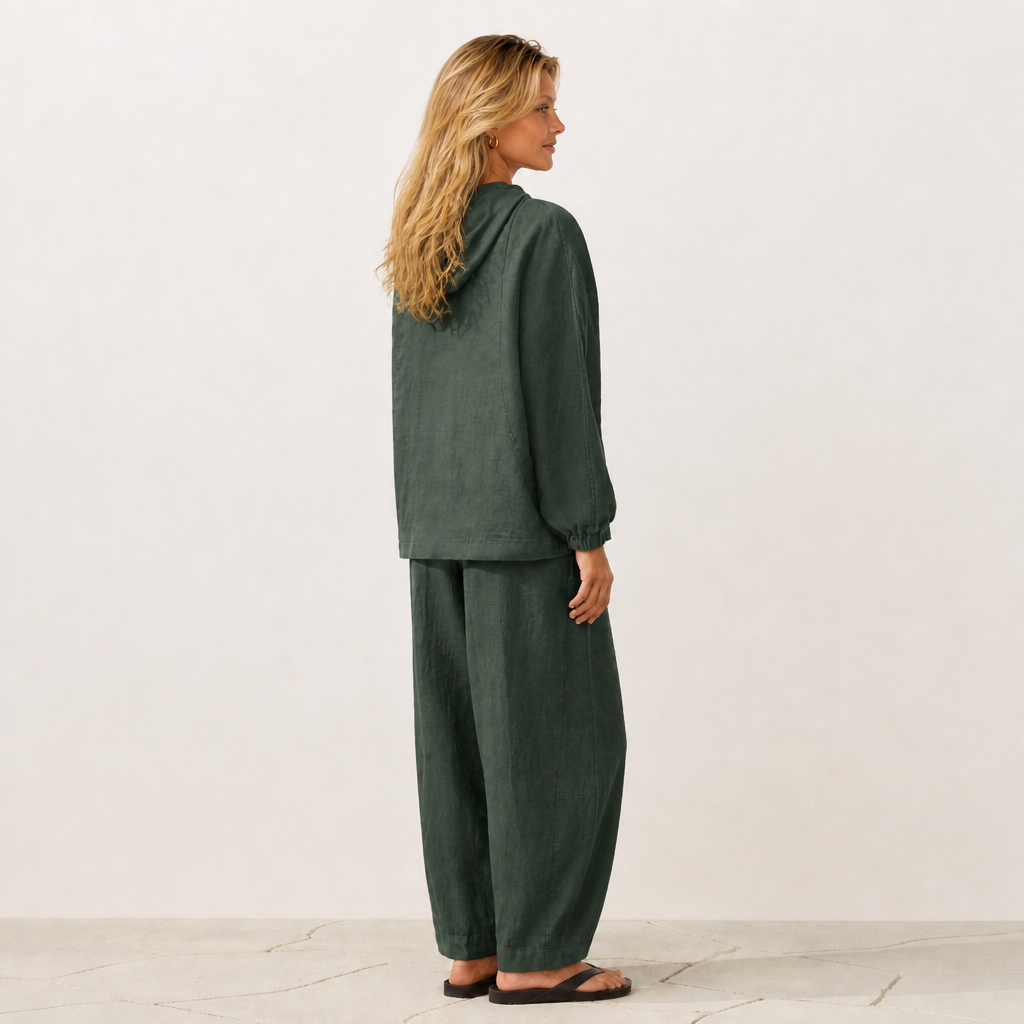 Women's green linen hooded jacket with oversized fit and zip front by STATE OF HER