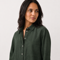 Women's green oversized linen shirt with button front and dropped shoulders by STATE OF HER