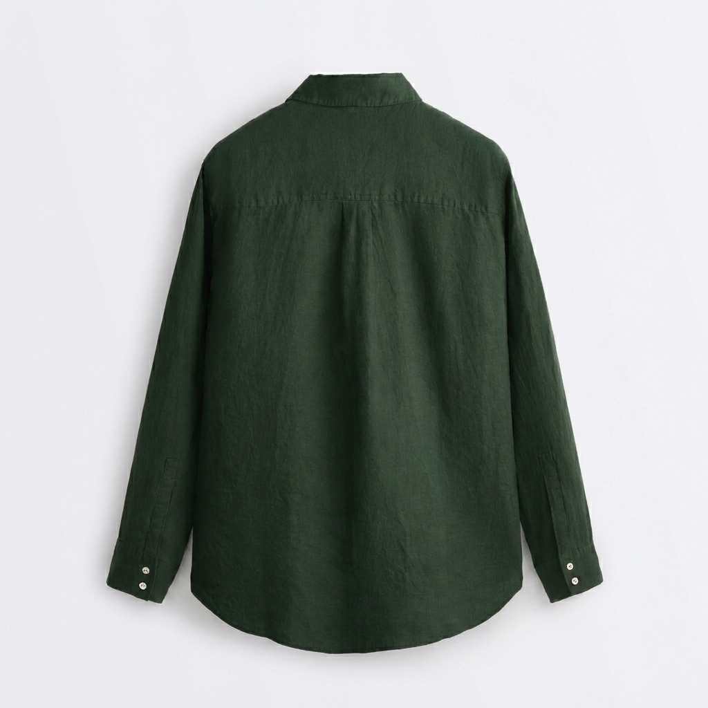 Women's green oversized linen shirt with button front and dropped shoulders by STATE OF HER