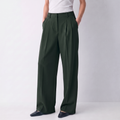 Women's green wide-leg tailored trousers with double front pleats and fluid drape by STATE OF HER