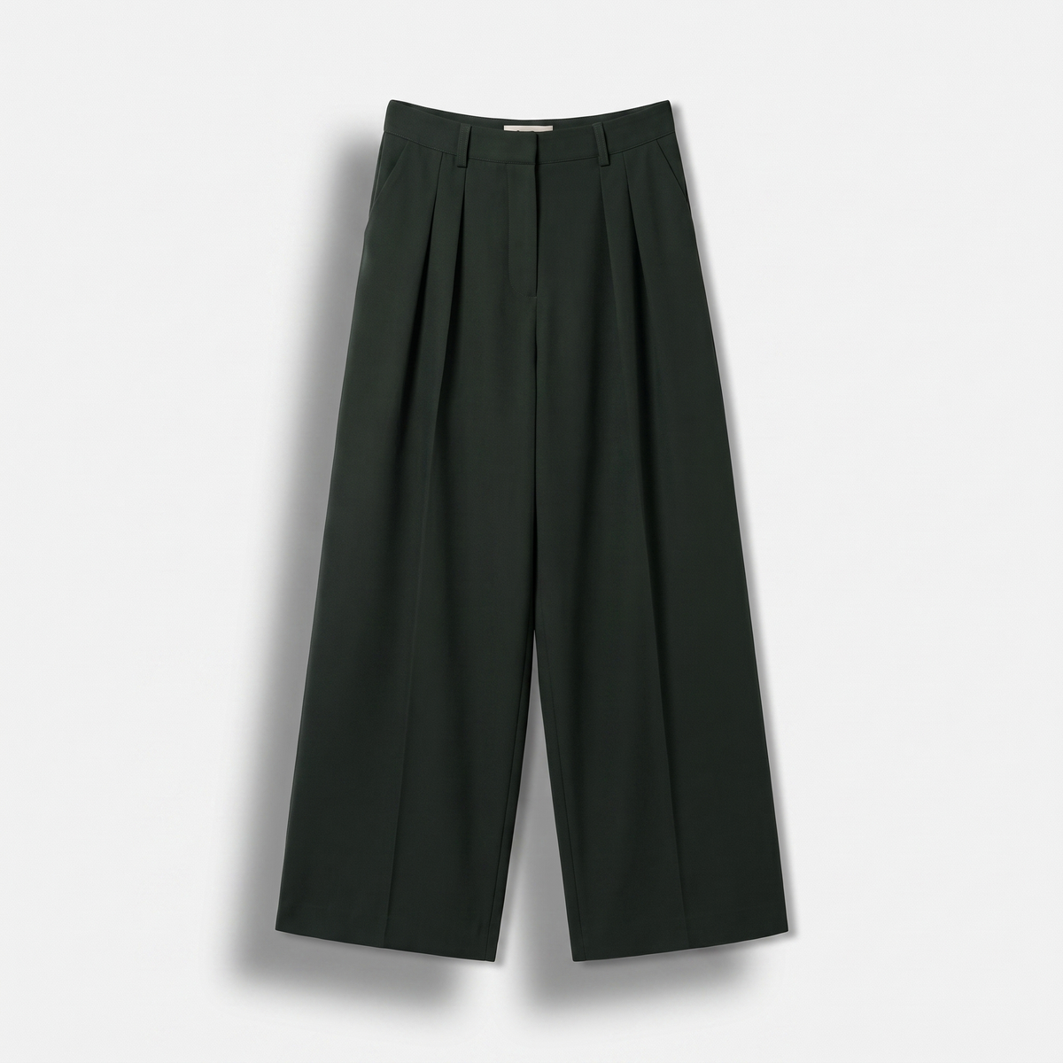 Women's green wide-leg tailored trousers with double front pleats and fluid drape by STATE OF HER