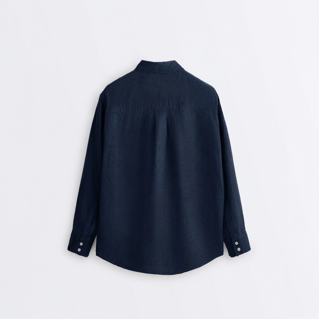 Women's navy oversized linen shirt with button front and dropped shoulders by STATE OF HER