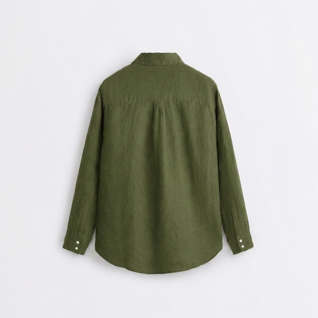 Women's olive oversized linen shirt with button front and dropped shoulders by STATE OF HER
