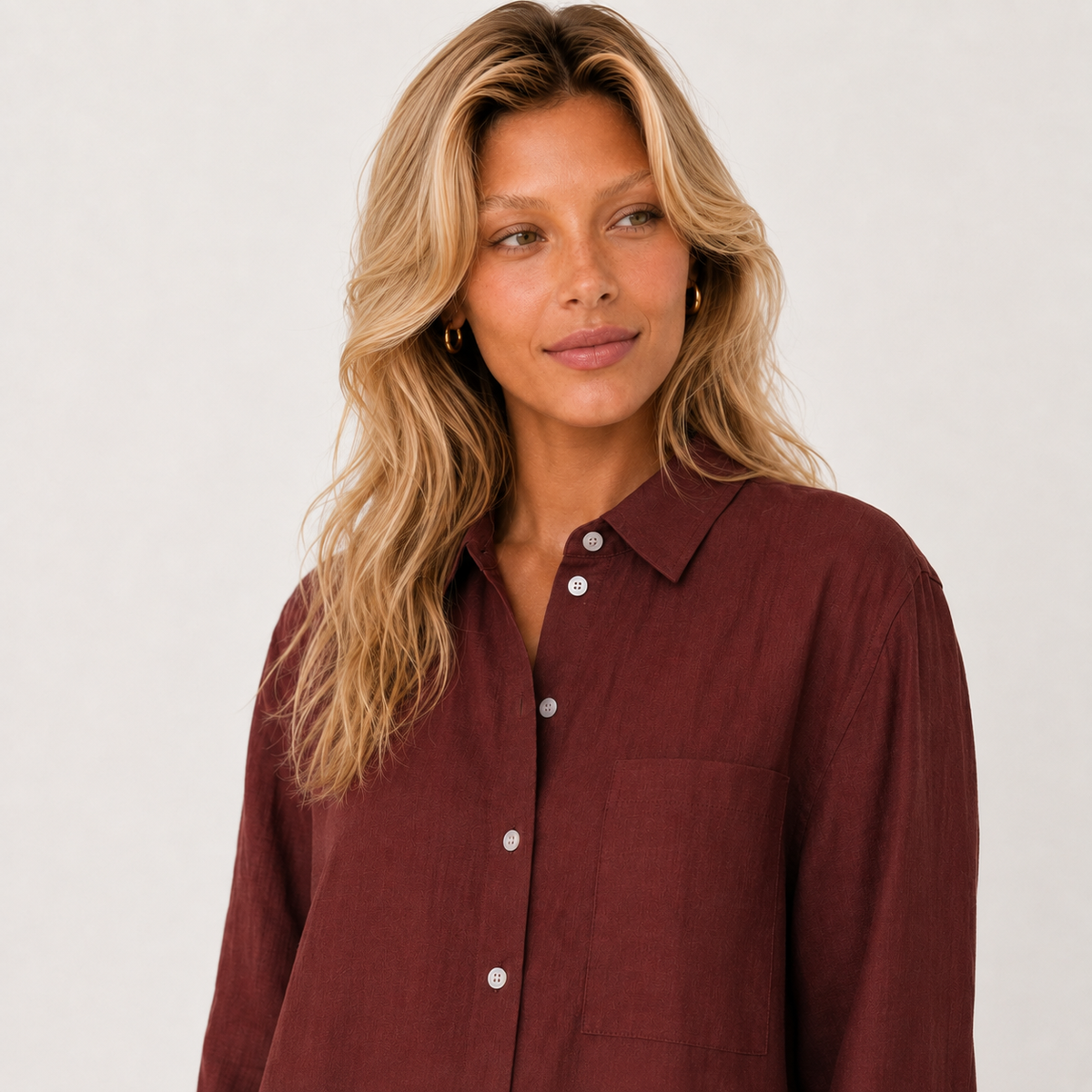 Women's orange red oversized linen shirt with button front and dropped shoulders by STATE OF HER