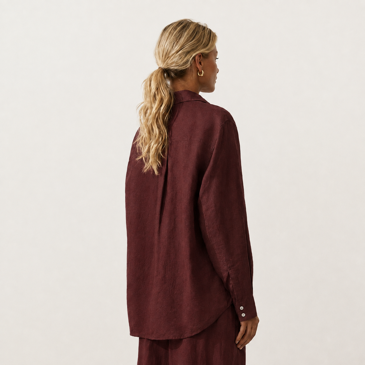 Women's orange red oversized linen shirt with button front and dropped shoulders by STATE OF HER