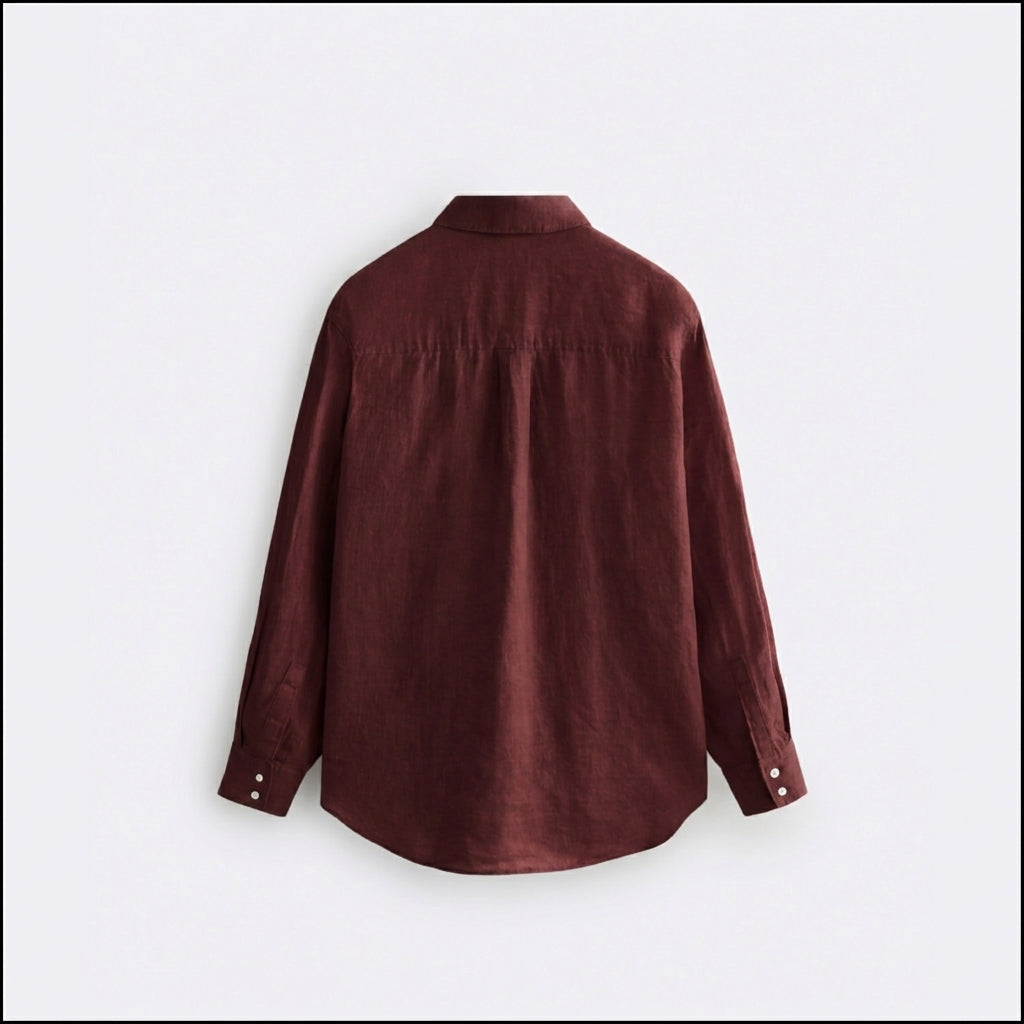 Women's orange red oversized linen shirt with button front and dropped shoulders by STATE OF HER